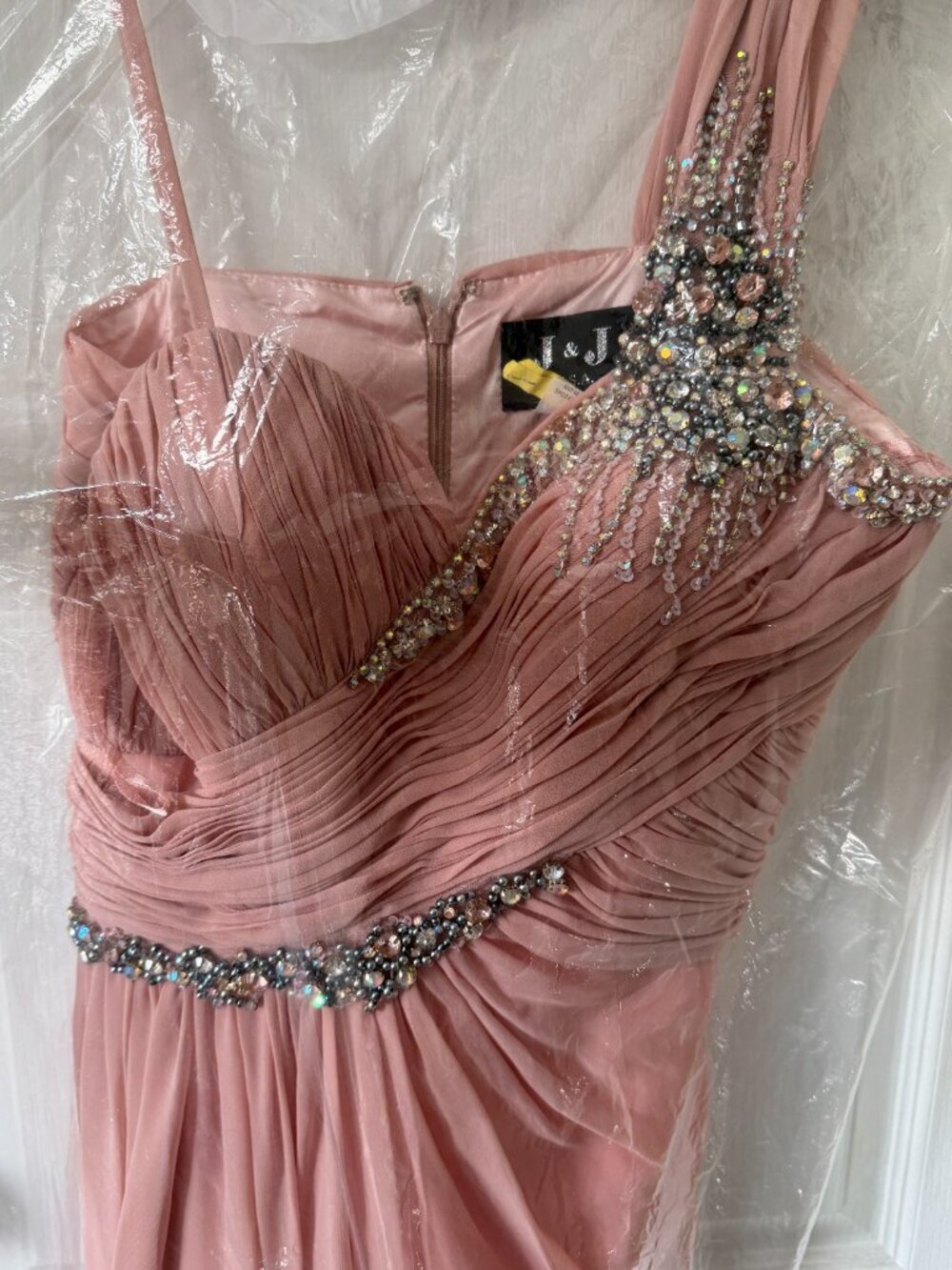 Blush Pink One-Shoulder Beaded Prom / Formal Dress – Size 8